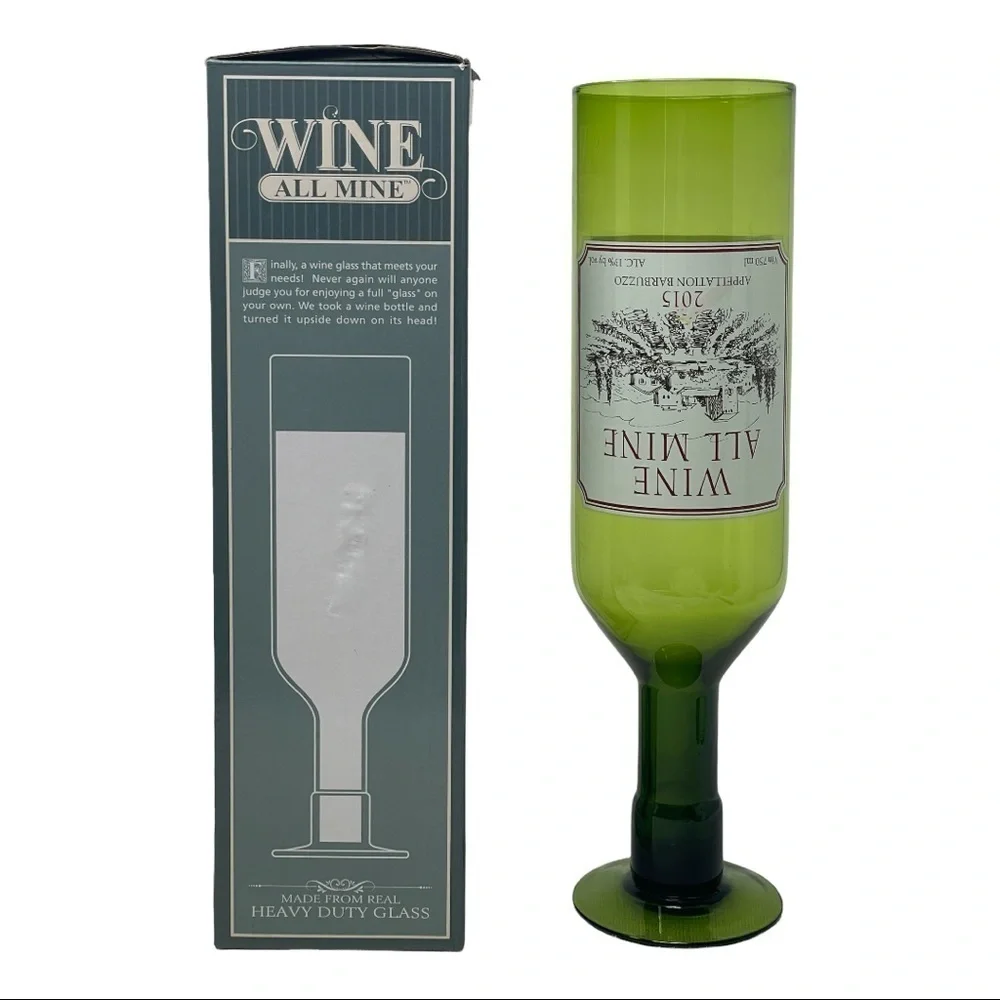 🌺 Barbuzzo Mega-Pint Wine All Mine Novelty Gift Green Wine Glass NIB